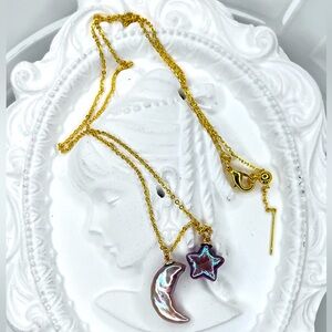 Handmade Freshwater Blueberry 🫐 Moon 🌙 Star ⭐️ Pearl Universal Chain Necklace